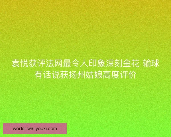袁悦获评法网最令人印象深刻金花 输球有话说获扬州姑娘高度评价
